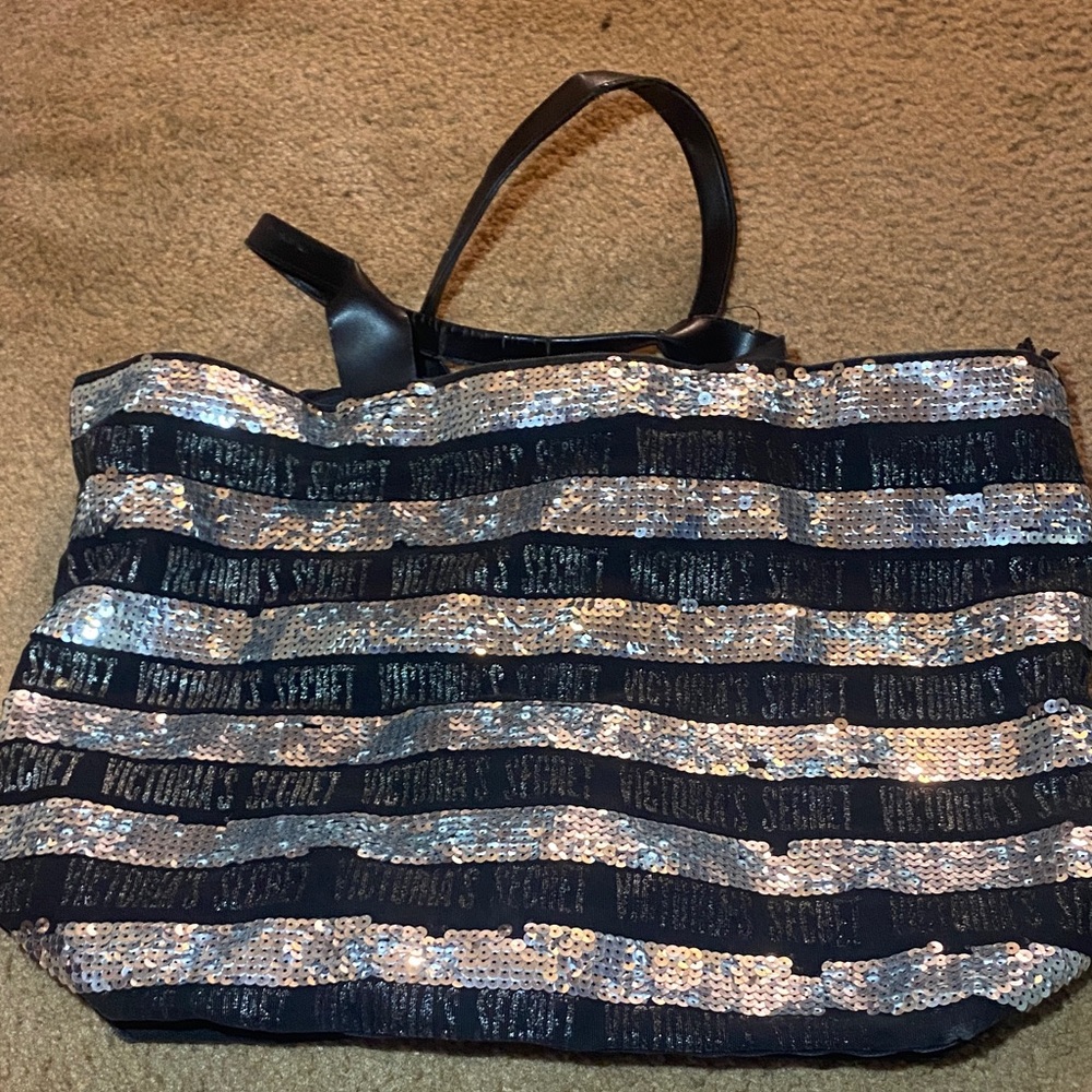 Victoria's Secret Black and Silver Sequin Tote